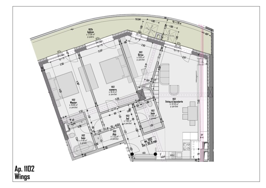 Plan apartament 1102, Scară A2